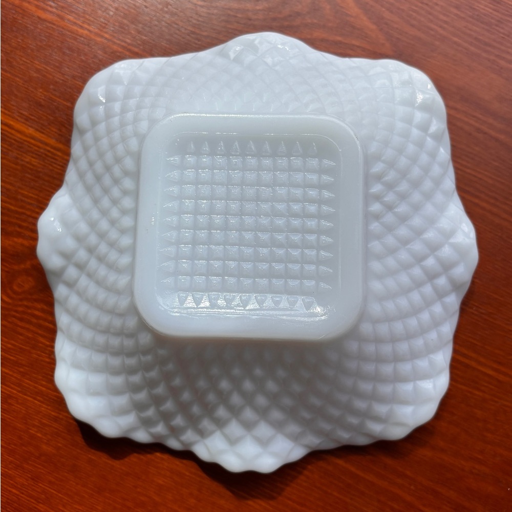 Hazel Atlas Milk Glass Dish Diamond Pattern Square Vintage